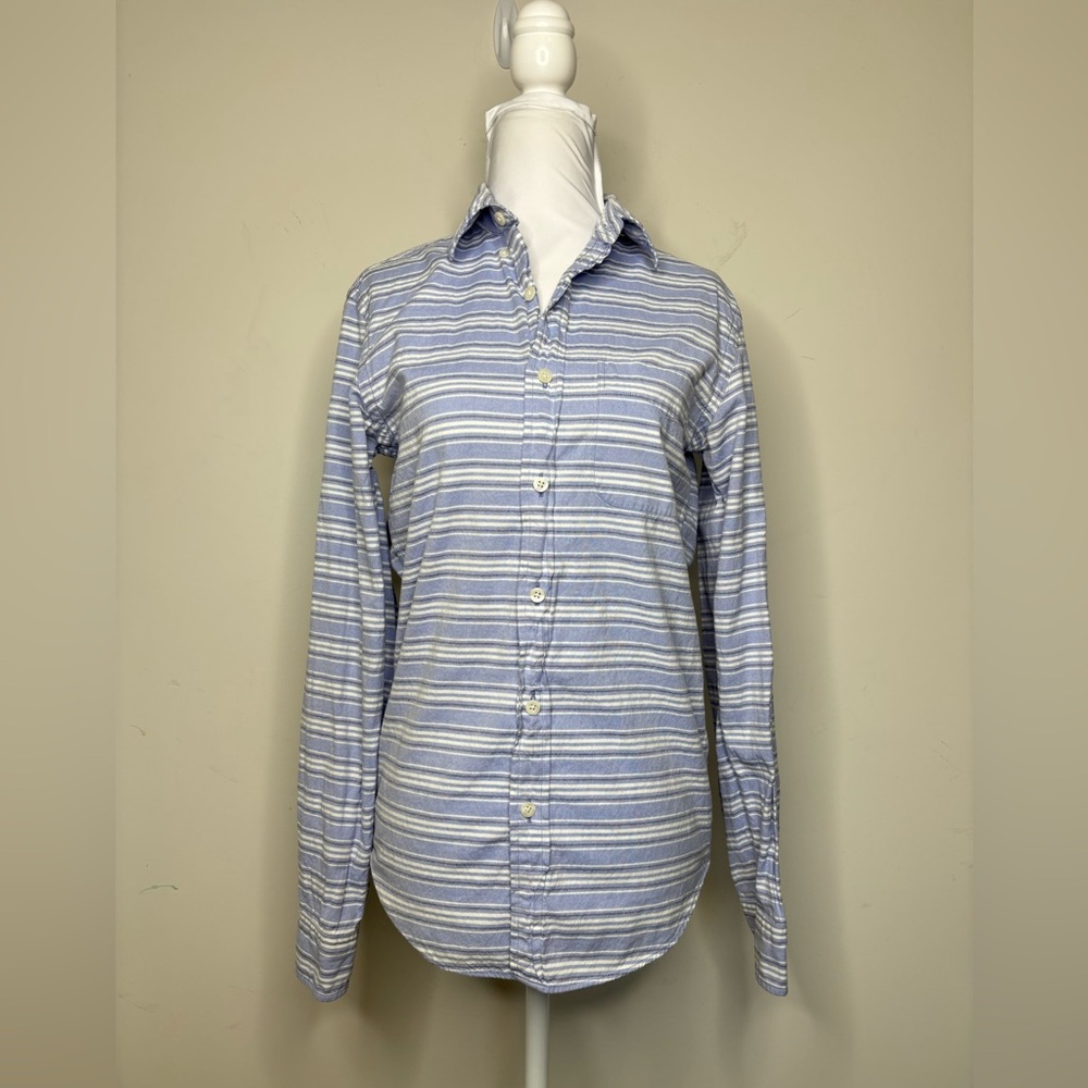 BN9 J.Crew Preppy Coastal Oxford Blue White Cotton Women XS Slim Fit‎ Shirt